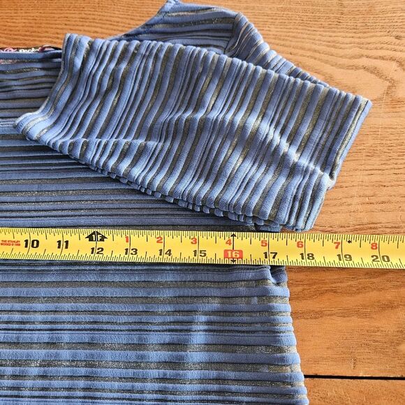 Peck & Peck Medium Blue Sheer Stripe Knit Tunic Top Lightweight 3/4 Sleeve - Picture 4 of 5
